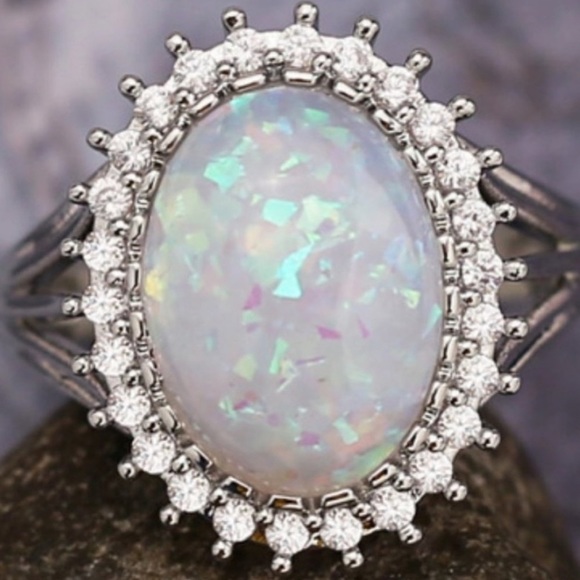 NEW HUGE OPAL DIAMOND HALO RING - Picture 4 of 5